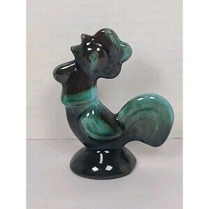 Blue Mountain Pottery Rooster Chicken 3.5"Tall Green Drip Glaze Canada